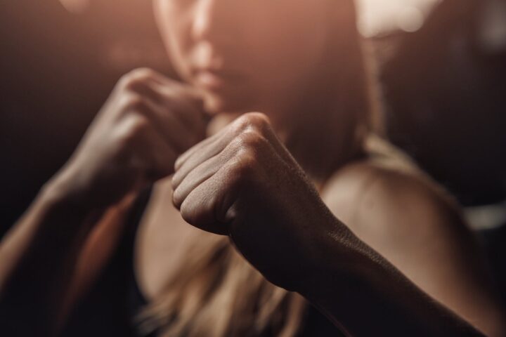 Young female in the boxing stance