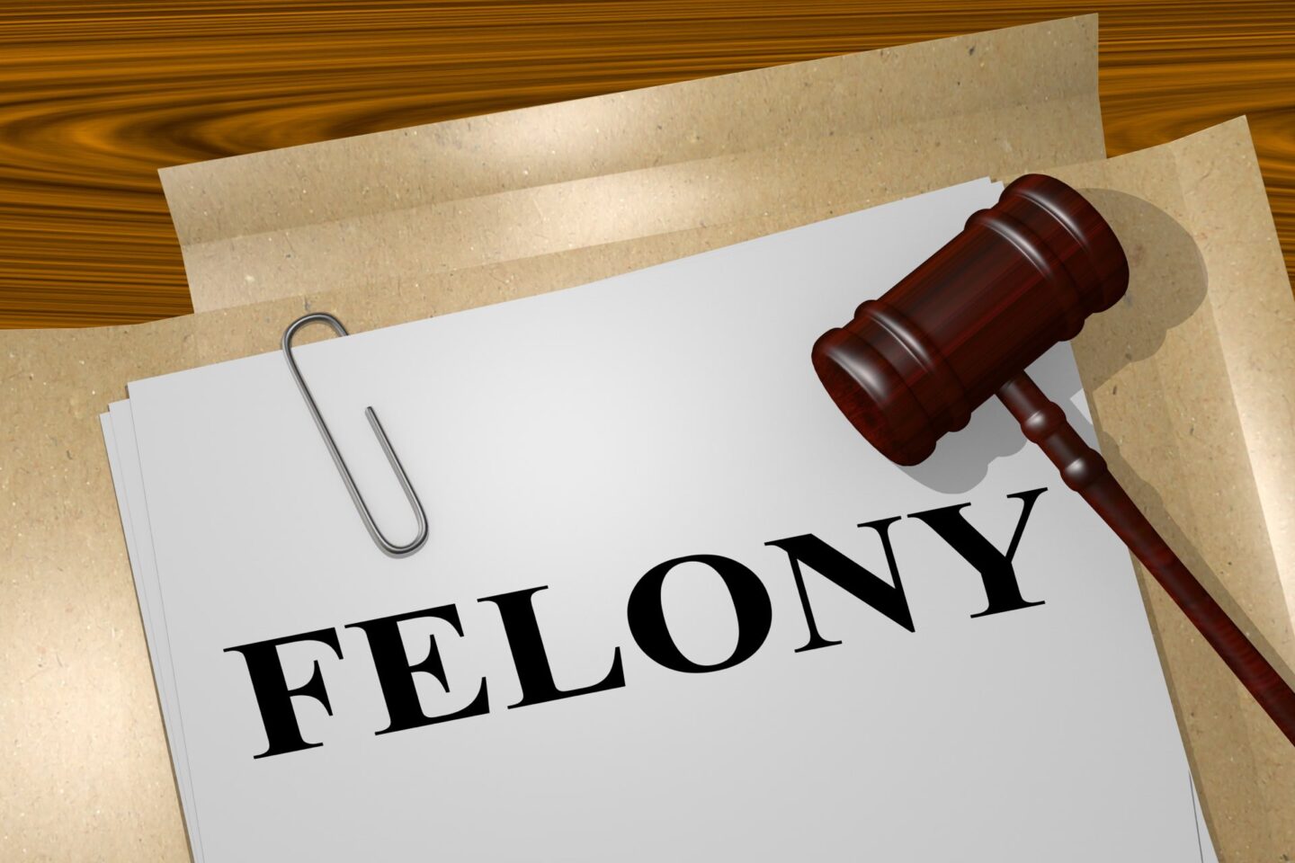 Folder with a piece of paper that says Felony with a gavel on top